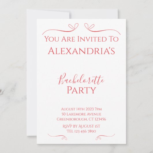 Minimaler moderner Junggeselinnen-Abschied Einladung (Vorderseite)