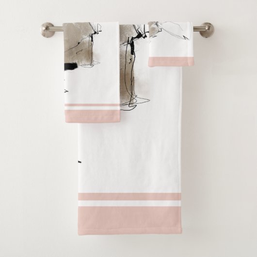 Minimaler moderner Kunststil weiß grau pink Badhandtuch Set (Insitu)
