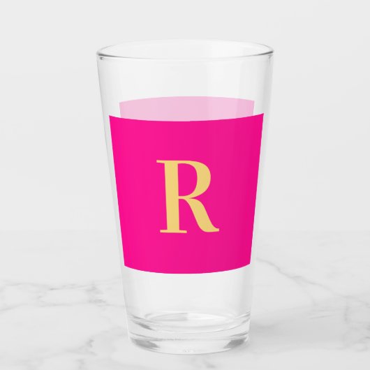 Minimaler moderner Monogramm-Hot-Pink Glas (Vorderseite)