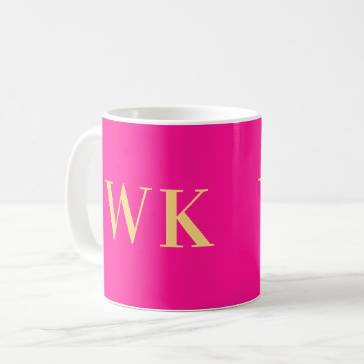 Minimaler moderner Monogramm-Hot-Pink Kaffeetasse (Vorderseite Links)