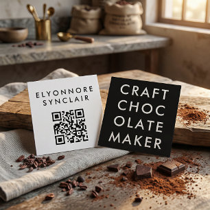 Minimaler moderner QR-Code für Manufaktur-Schokola Quadratische Visitenkarte