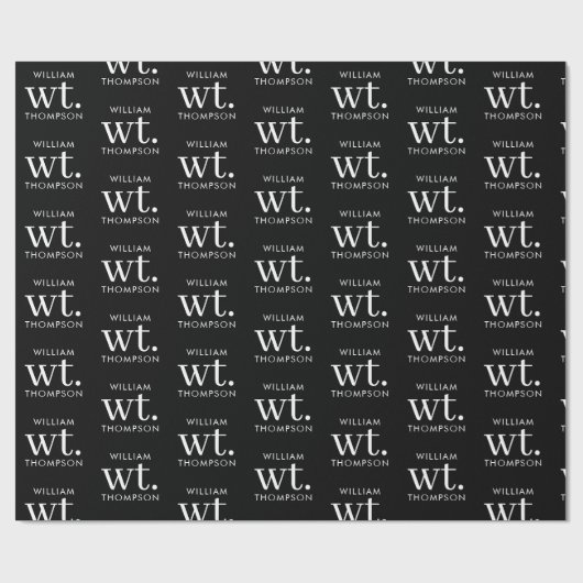 Minimaler moderner Schwarz-Weiß-Mit Monogramm Name Geschenkpapier (Flach)