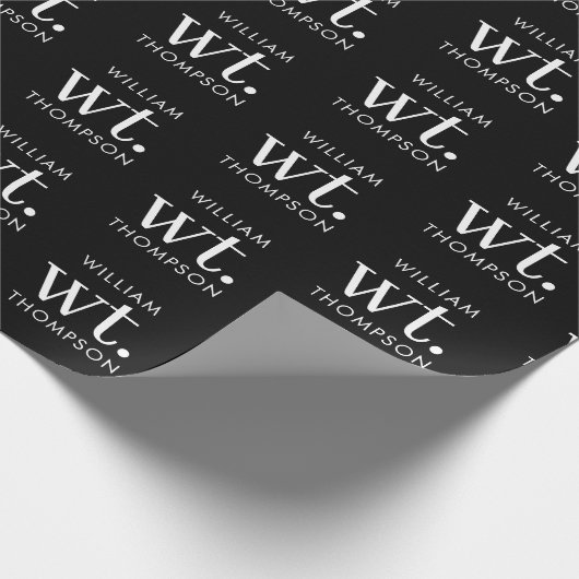 Minimaler moderner Schwarz-Weiß-Mit Monogramm Name Geschenkpapier (Ecke)