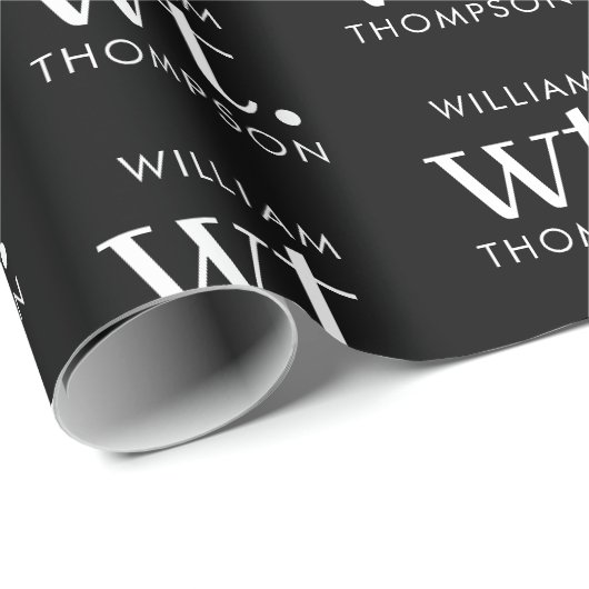 Minimaler moderner Schwarz-Weiß-Mit Monogramm Name Geschenkpapier (Rolleneckpunkt)