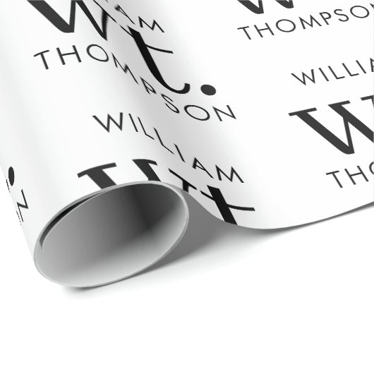 Minimaler moderner Schwarz-Weiß-Mit Monogramm Name Geschenkpapier (Rolleneckpunkt)