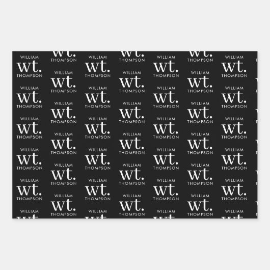 Minimaler moderner Schwarz-Weiß-Mit Monogramm Name Geschenkpapier Set (Vorderseite 2)