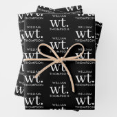 Minimaler moderner Schwarz-Weiß-Mit Monogramm Name Geschenkpapier Set (Beispiel)