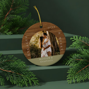 Minimaler moderner verlobt & fröhlich 2-Foto-Verlo Keramik Ornament