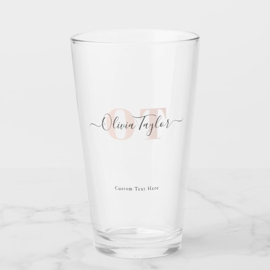 Minimaler Monogram Moderner Skriptpinsel Personali Glas (Vorderseite)