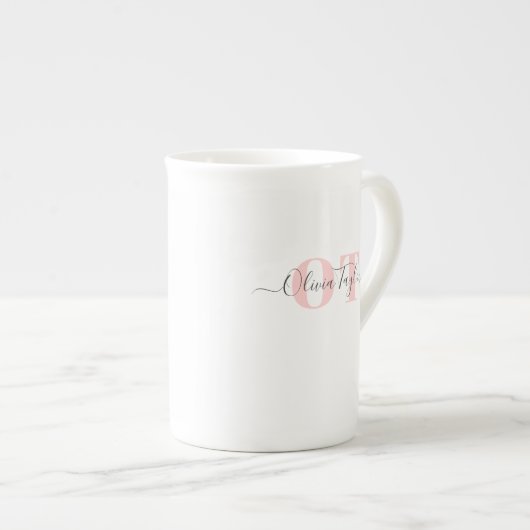 Minimaler Monogram Moderner Skriptpinsel Personali Porzellantasse (Vorderseite Rechts)