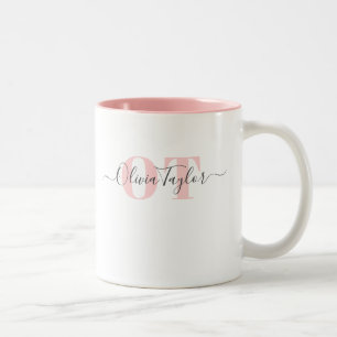Minimaler Monogram Moderner Skriptpinsel Personali Zweifarbige Tasse
