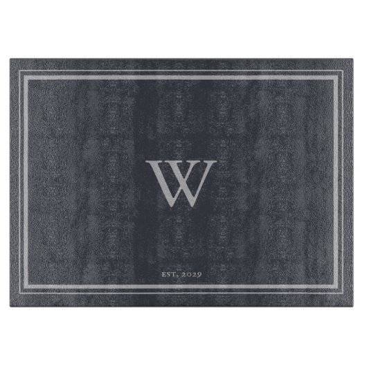 Minimaler Monogramm-Ankergrau| Silber Schneidebrett (Vorderseite)