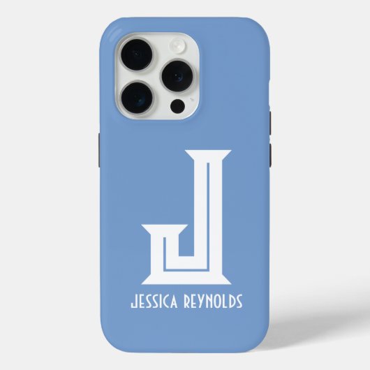 Minimaler Monogramm Blau Case-Mate iPhone Hülle (Rückseite)