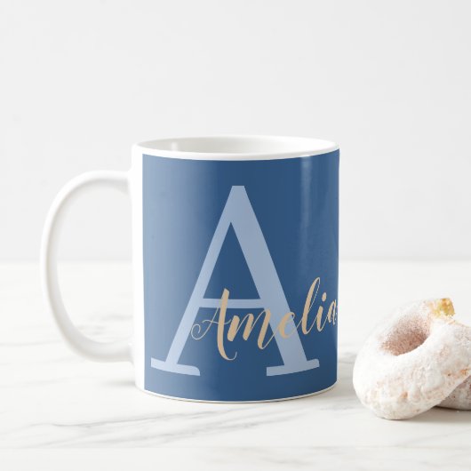 Minimaler Monogramm Name blau Kaffeetasse (Mit Donut)