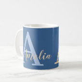 Minimaler Monogramm Name blau Kaffeetasse (Vorderseite Links)