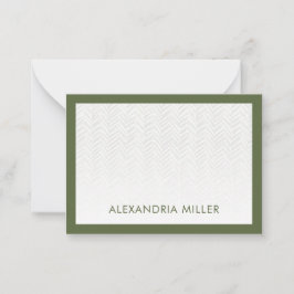 Minimaler Monogramm Name Herringbone Olive Mitteilungskarte