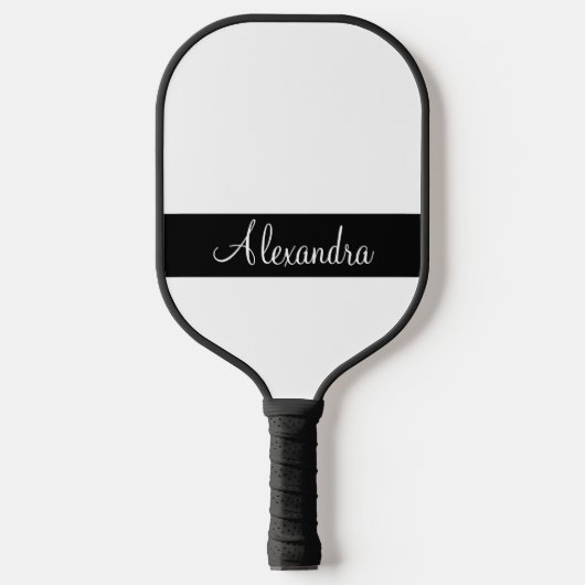 Minimaler Monogramm Name weiß und schwarz Pickleball Schläger (Vorderseite)