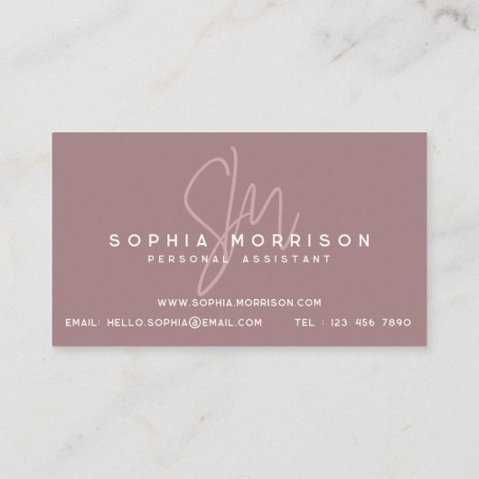 Minimaler Monogramm-Natural-Look Lila Visitenkarte (Rückseite)