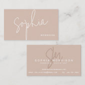 Minimaler Monogramm natürlicher Look rosa Visitenkarte (Vorne/Hinten)