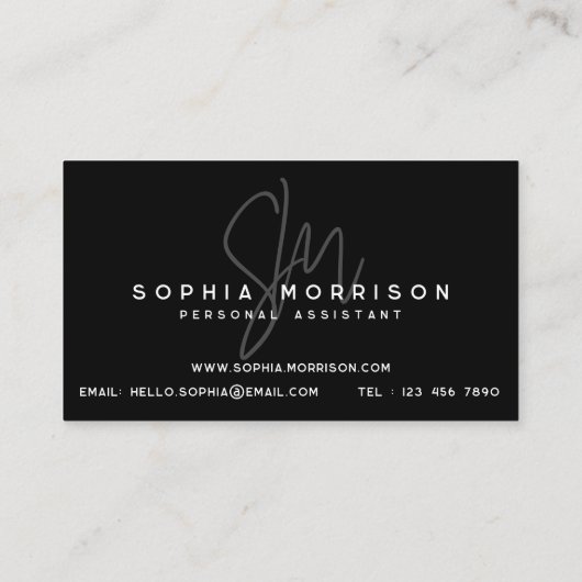 Minimaler Monogramm-natürlicher Look schwarz Visitenkarte (Rückseite)