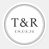 Minimaler Monogramm Schwarz-Weiß-Hochzeitsticker Runder Aufkleber (Vorderseite)