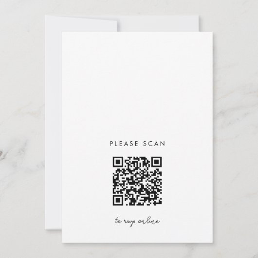 Minimaler Monogramm-Schwarz-Weiß-Qr-Code Hochzeit Einladung (Rückseite)