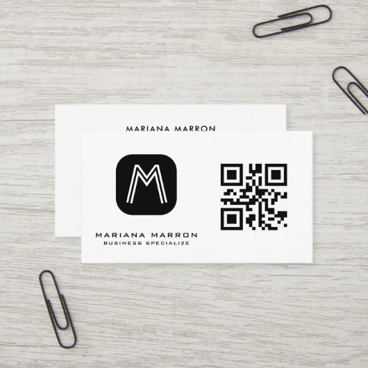 Minimaler Monogramm-Standard-QR-Code Visitenkarte (Vorderseite/Rückseite Beispiel)