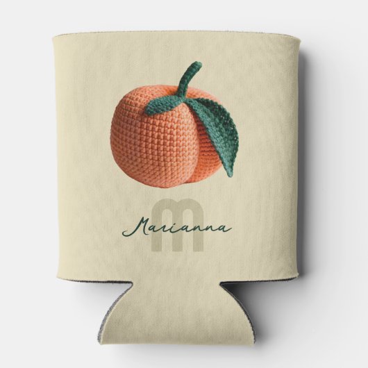 Minimaler Monogrammname Moderner Crochet Peach Dosenkühler (Rückseite)