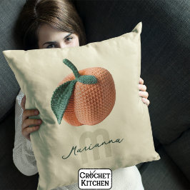 Minimaler Monogrammname Moderner Crochet Peach Kissen