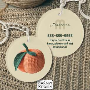 Minimaler Monogrammname Moderner Crochet Peach Schlüsselanhänger