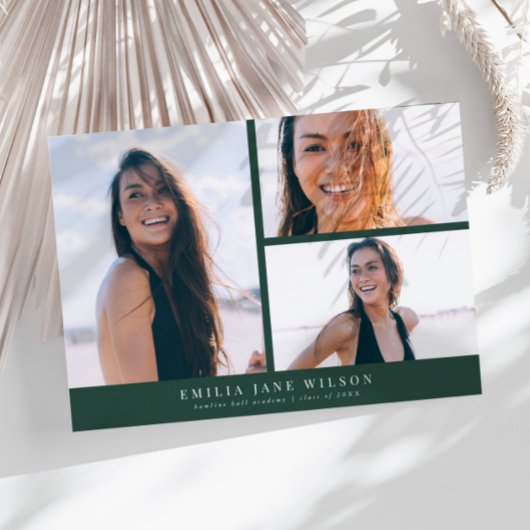 Minimaler Multi-Foto-Abschluss-Ankündigung Grün Einladung