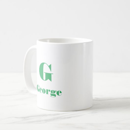 Minimaler Name Anfangsbuchstabe Solid Color grün Kaffeetasse (Vorderseite Links)