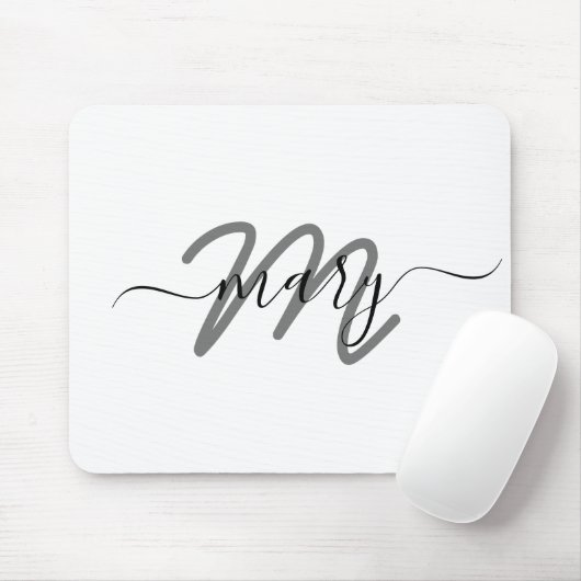Minimaler Name Monogram White Gray Mousepad (Mit Mouse)