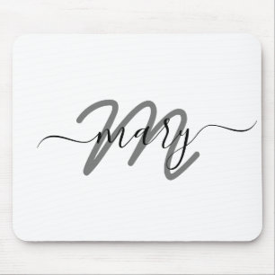 Minimaler Name Monogram White Gray Mousepad