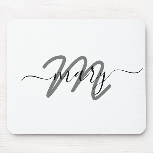 Minimaler Name Monogram White Gray Mousepad (Vorne)