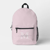 Minimaler Name und Monogramm in Rosa elegant Bedruckter Rucksack (Vorderseite)