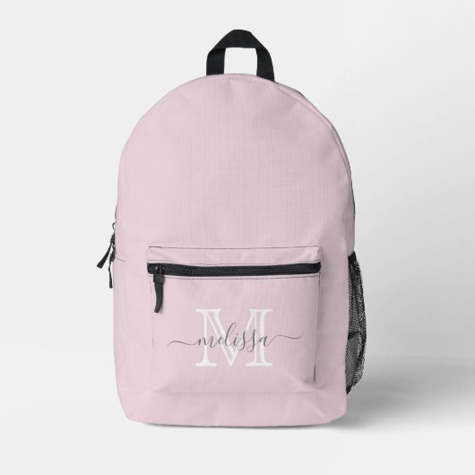 Minimaler Name und Monogramm in Rosa elegant Bedruckter Rucksack (Vorderseite)