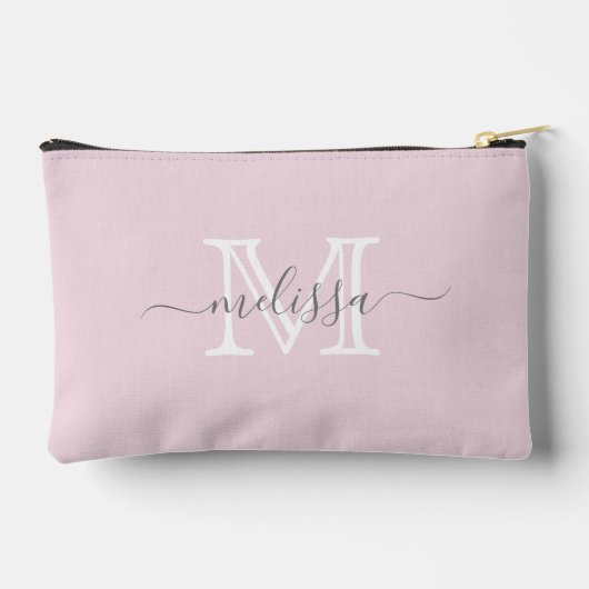 Minimaler Name und Monogramm in Rosa elegant Zubehörtasche (Rückseite)