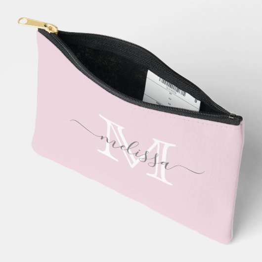 Minimaler Name und Monogramm in Rosa elegant Zubehörtasche (Offen)