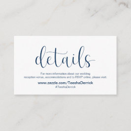 Minimaler, navy-blauer Schriftart, Hochzeitdetails Begleitkarte