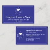 Minimaler Navy White Hand Heart Caregiver Visitenkarte (Vorne/Hinten)