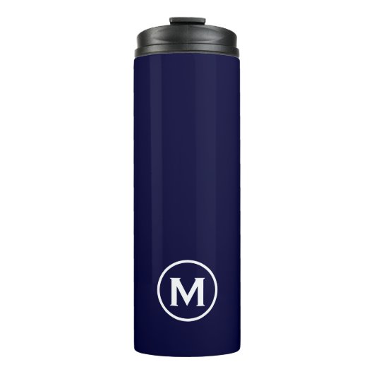Minimaler Navy White Monogram Travel Mug Thermosbecher (Vorderseite)