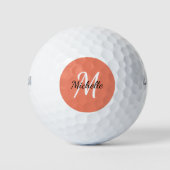 Minimaler Niedlicher Orange Monogramm Name + Anfan Golfball (Vorderseite)