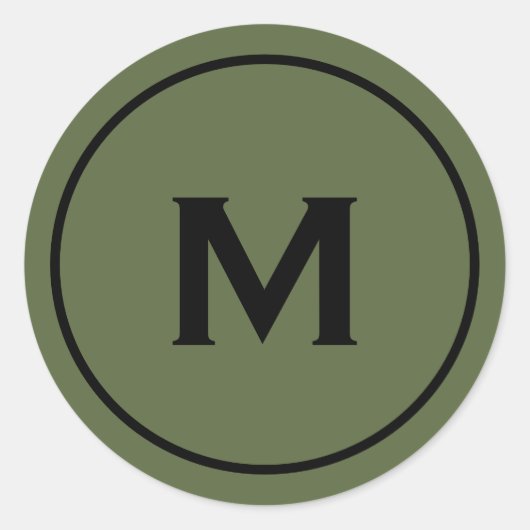 Minimaler Olive Classic Monogram Medallion Runder Aufkleber (Vorderseite)