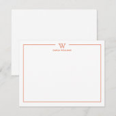 Minimaler Orange formaler Classic Monogram Mitteilungskarte (Vorne/Hinten)