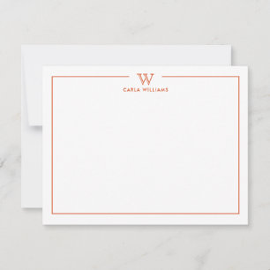 Minimaler Orange formaler Classic Monogram Mitteilungskarte