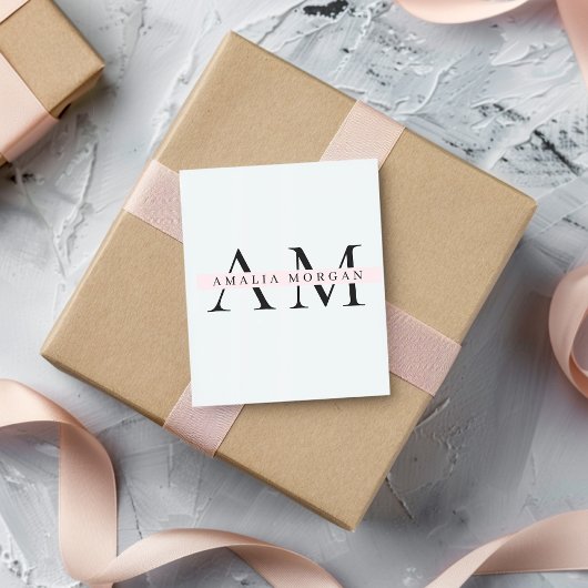 Minimaler Pastelrosa Anfangskleber und Personalisi Quadratischer Aufkleber
