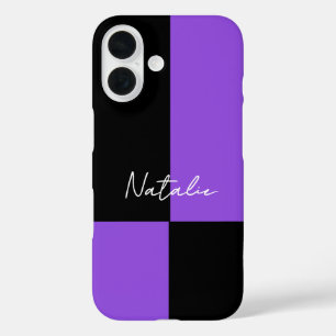 Minimaler Personalisierter Violett- und Schwarz-Fa iPhone 16 Hülle