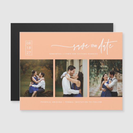 Minimaler Pfirsichkeil Save the Date Magnetkarte F (Vorne/Hinten)