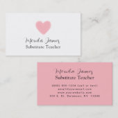 Minimaler Pink-Herz-Ersatzlehrer Visitenkarte (Vorne/Hinten)
